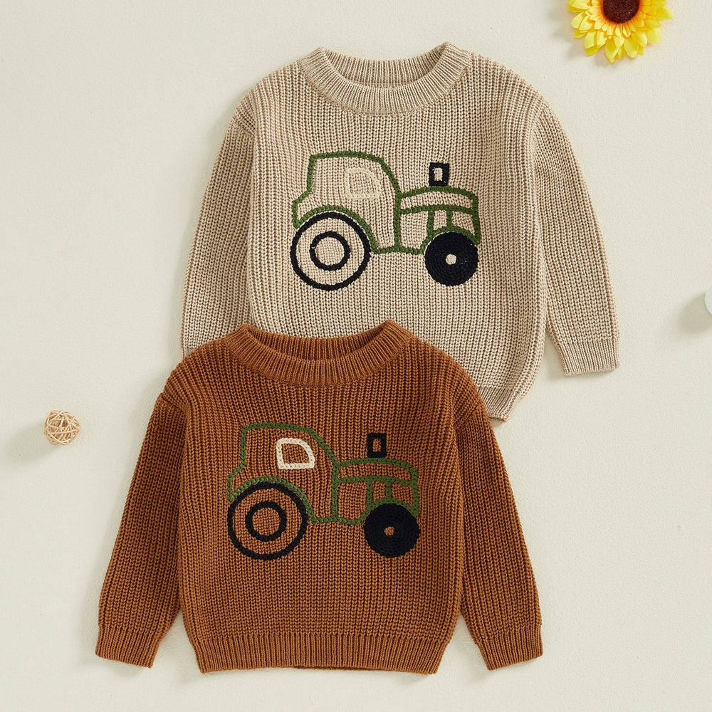 Frank Long Sleeve O Neck Truck Embroidery Sweater