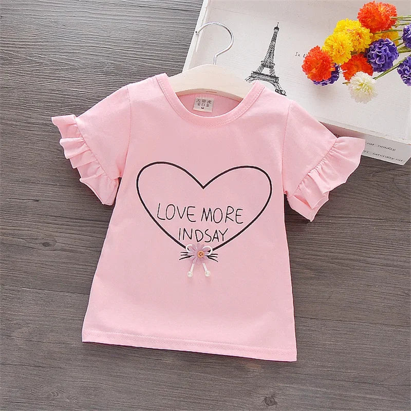 Carla Sleeve Heart Print Kid Clothes Sweet Pullover Casual Children