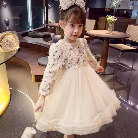 Girls Dress Autumn and Winter New 2023 Cashmere Foreign Style Princess Dress
