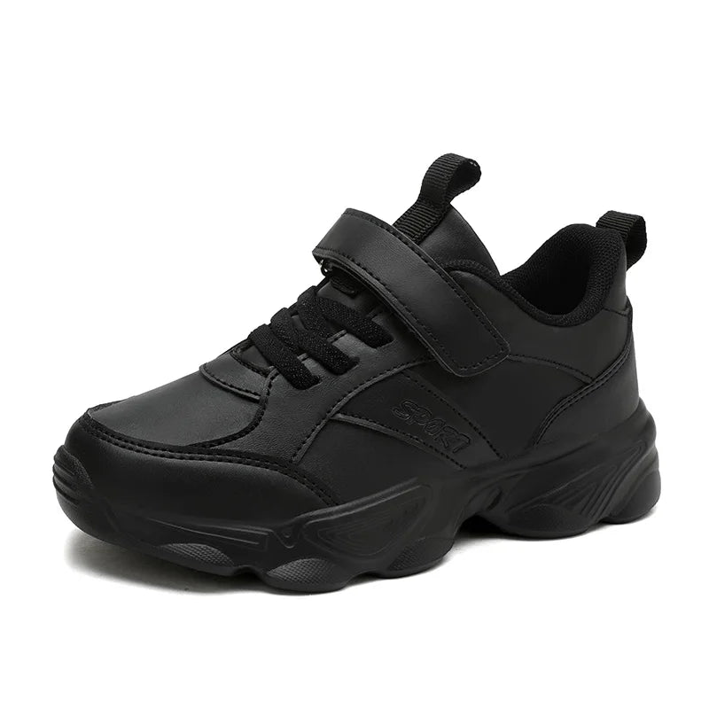 Children Shoes Kids Casual Sneakers Black Pu Leather Sports Shoes