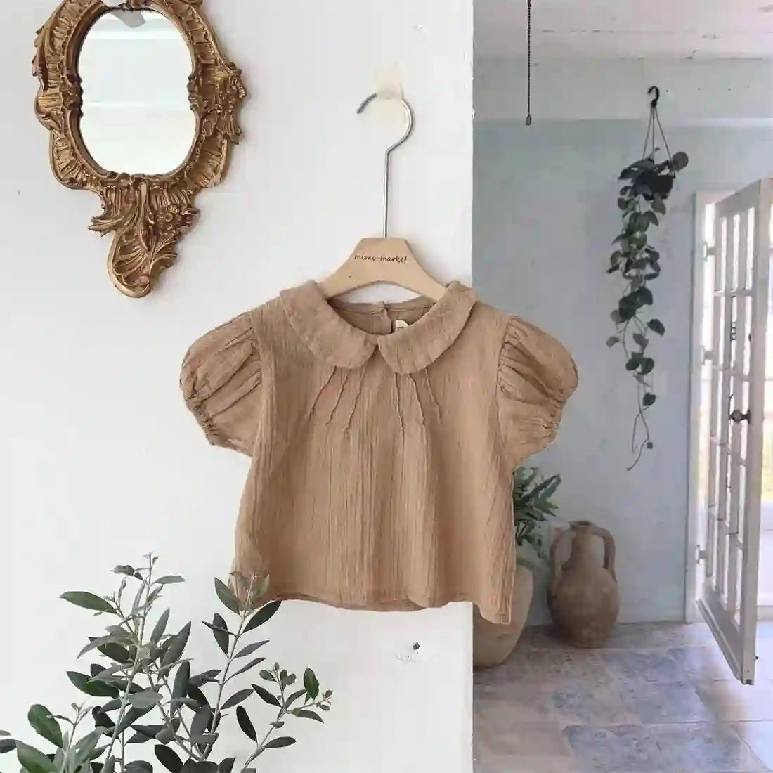 Marta Solid Puff Sleeve Cotton Short Sleeve Top