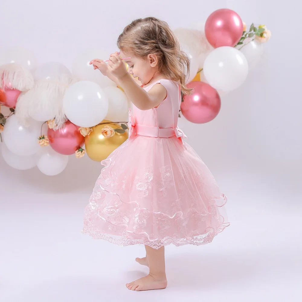 Embroidery Baby Girl Dress for Infant 6-24 Month Baby Girls First Year Birthday Dresses Beaded Flower Vestido Sleeveless Princes