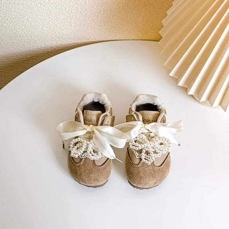 Children Casual Shoes Girls 2025 Spring Autumn New Fashion Korean Style Soft Bottom Anti-slippery Princess Lace Baby Shoes