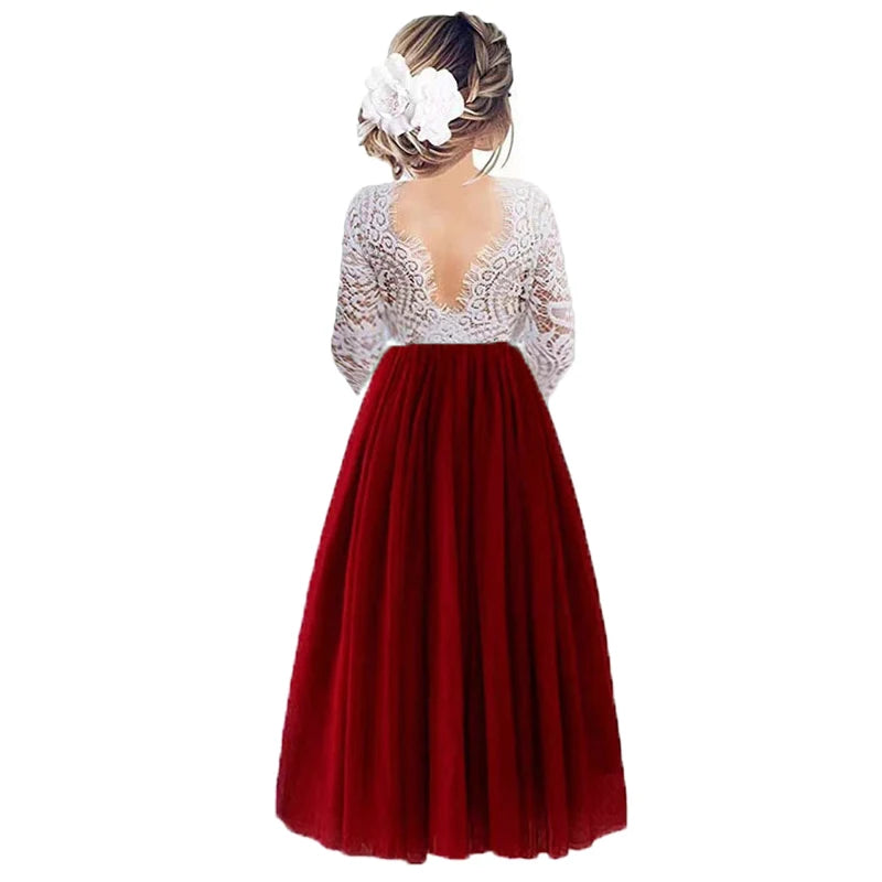 Princess Party Lace Flower Girl Dress Baby Kids Summer Wedding Birthday Dress