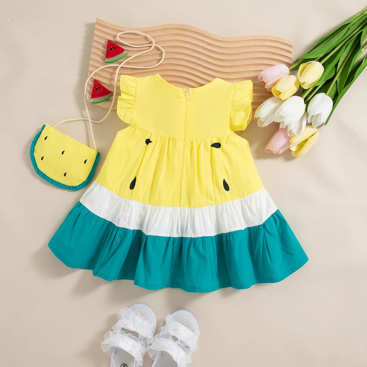 Amelia Baby Girl Summer Dress in Watermelon Style
