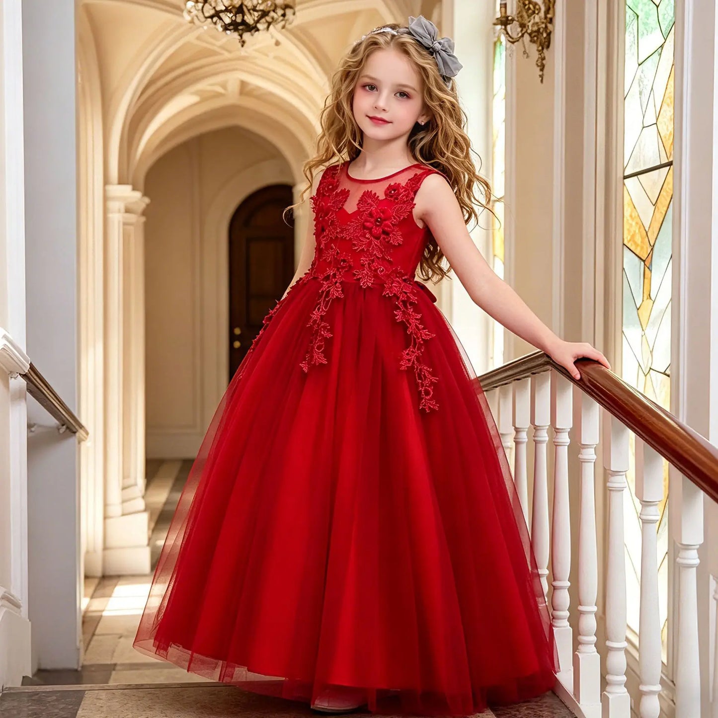 Kids Dresses For Girl Clothes Lace Flower Ball Gown Girls Long Dress For Wedding Prom Party Princess Dresses Teenage Costume