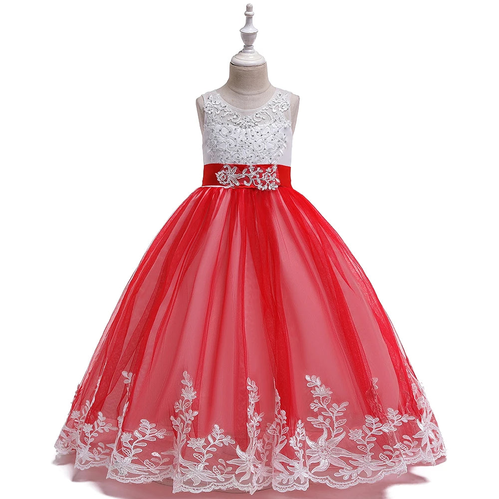Kids Party Dress For Girls Wedding Bridesmaid Gown Lace Flower