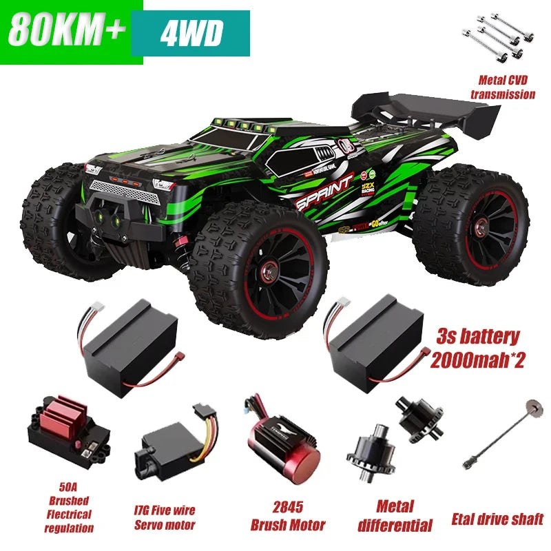 Rc Car Off Road 9255 High Speed 80KM/H Remote Control Car with LED Headlight Brushless 4WD 1/14 Monster Truck Toys for Boys Gift