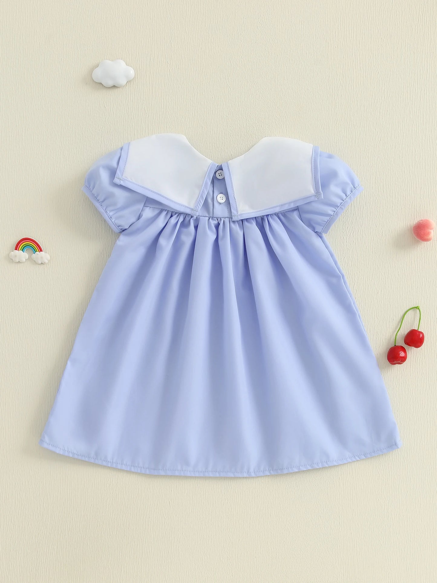 Girls Summer Dress with Floral Embroidery and Ruffle Sleeves Cute Back to School Dress