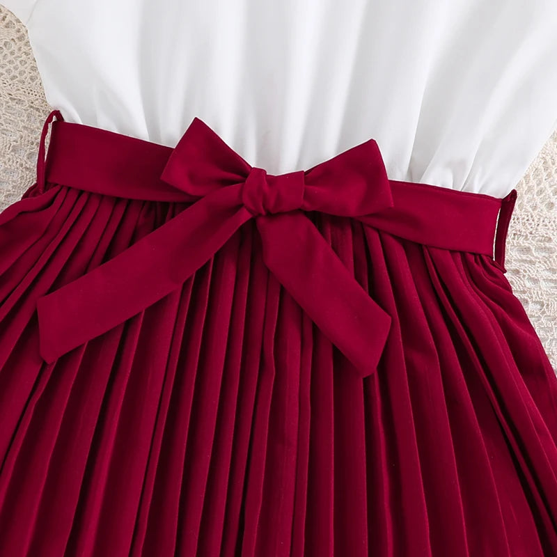 Emma Kids Dress for Girls with Pleated Skirt and Bow Tie