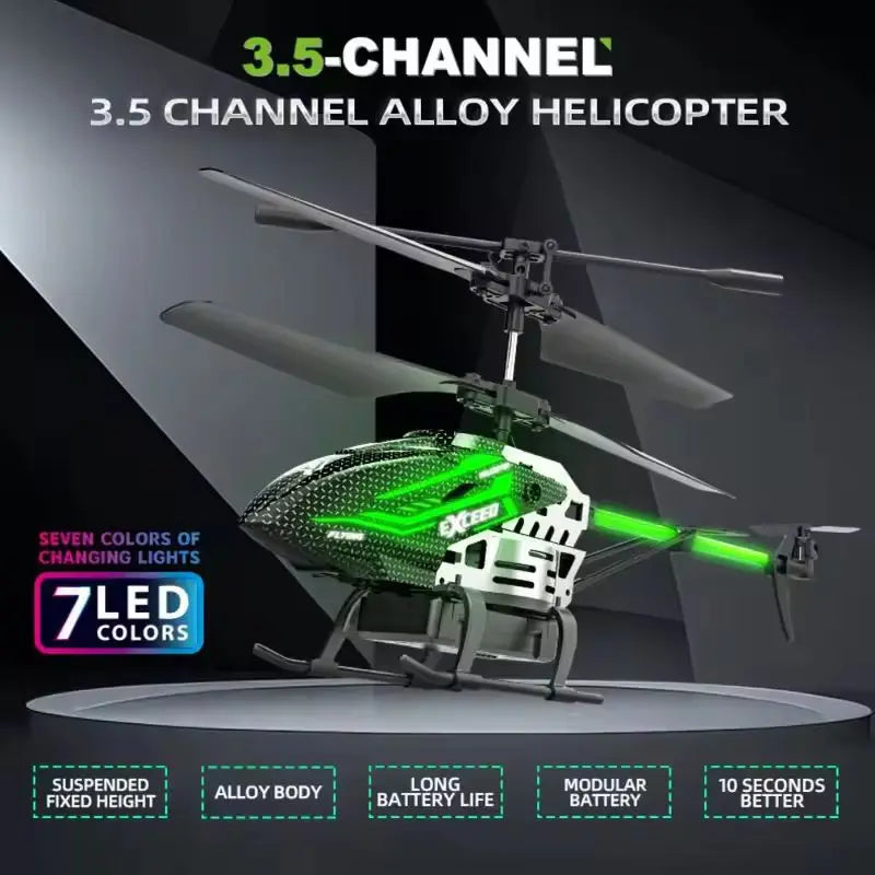 New 7-Color LED Alloy RC Helicopter: USB Rechargeable, Fixed Height