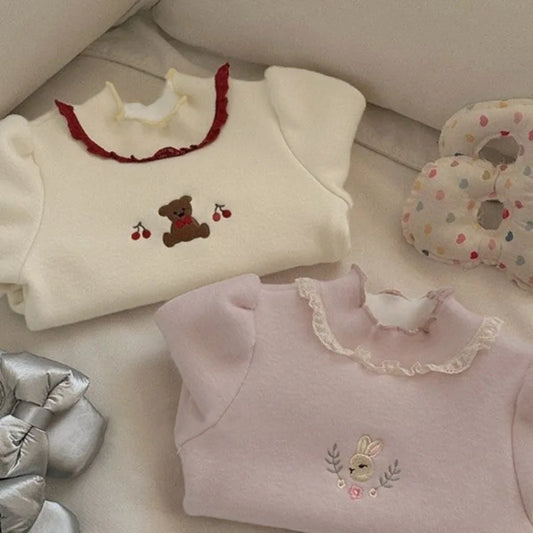 Lisa Bunny Embroidery Fleece Tops for Girls