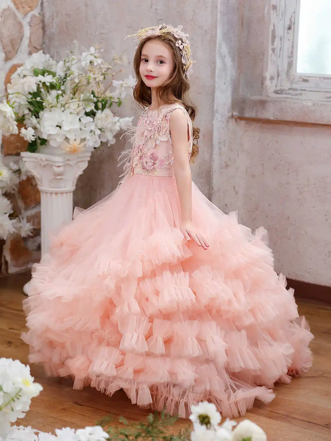 Floral Embroidered Lace Dress for Girls - Perfect for Events