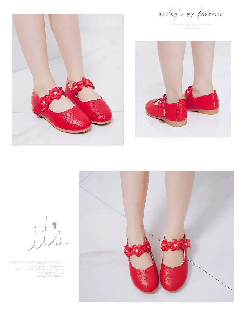 Girls Low-top Solid Color Leather Shoes Princess Shoes Flowers Student Single Dance Shoes White Child Shoes Comfortable Wearable