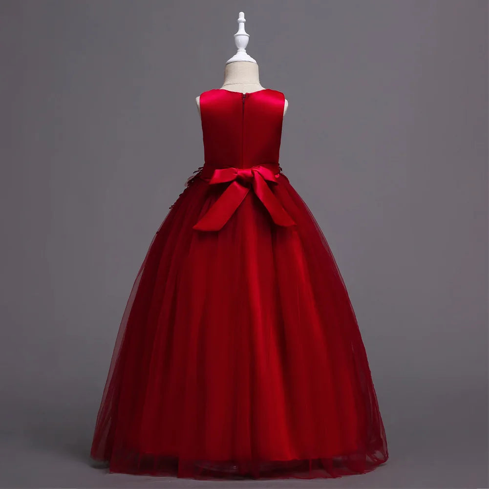 Kids Dresses For Girl Clothes Lace Flower Ball Gown Girls Long Dress For Wedding Prom Party Princess Dresses Teenage Costume