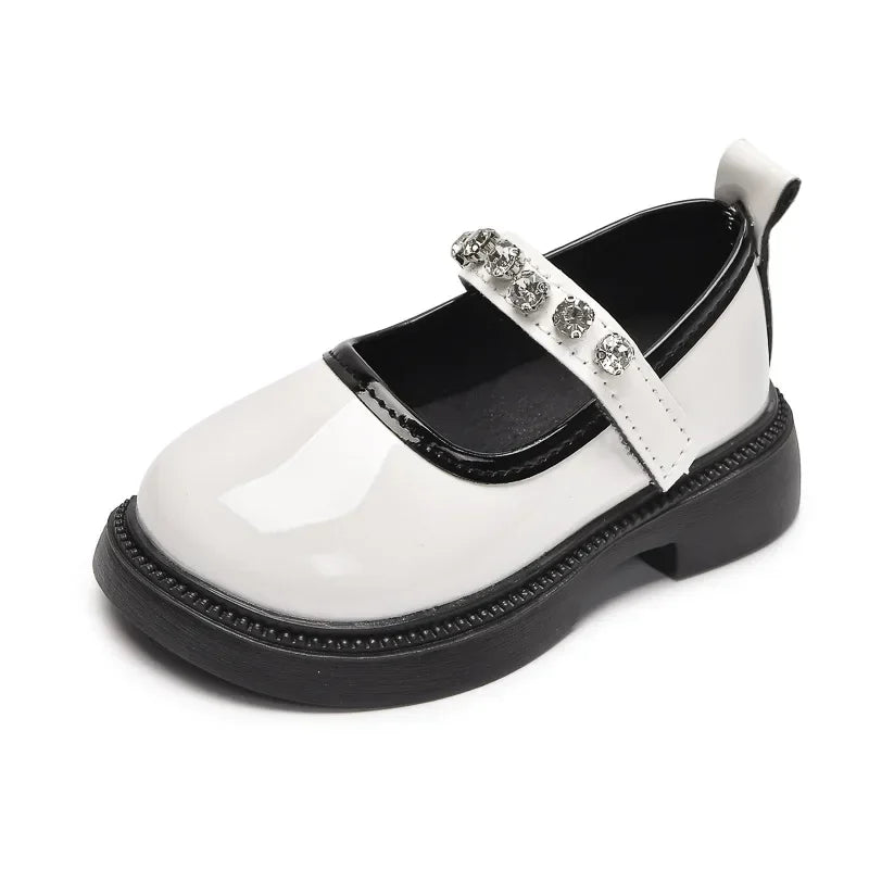 Girls Performance Shoes Round Toes Glossy 2025 Spring Autumn Kids Leather Shoes Pu Soft Sole Girls Flat Shoes Non-slip Ins Trend