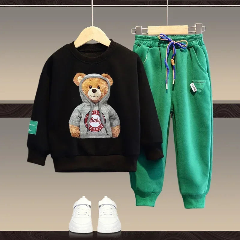 Boy Clothes Set Autumn - Cartoon Bear Top and Pant