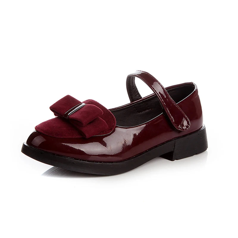 Girl Princess Leather Shoes PU Casual Baby Black Red Girls Fashion Brand Glossy Dance Shoes