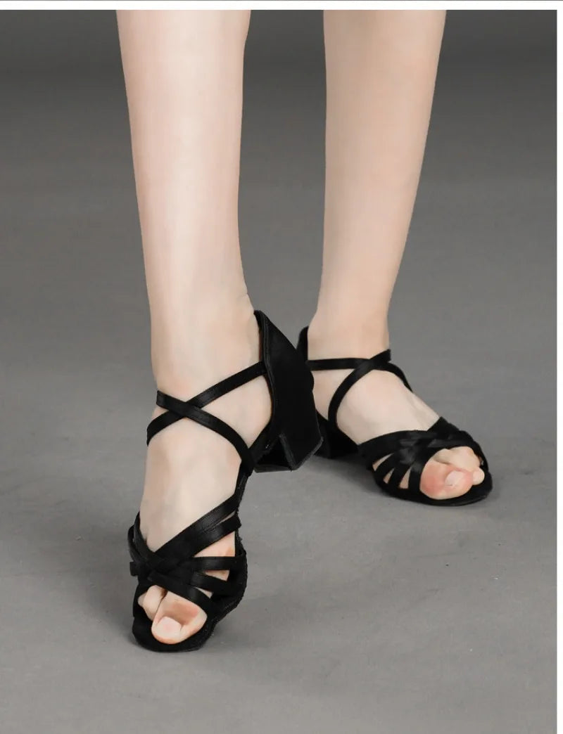 Girls Latin Dance Shoes Low Heel Soft Sole Beginner Kids Ballroom Practice Training Stage Girls Performance Dancing Footwear