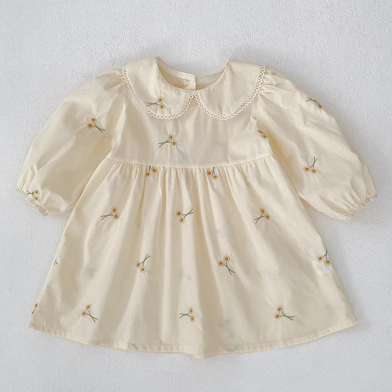 Spring Clothes Pastoral Baby Girls Dress Autumn Embroidery Cotton Floral Doll Dress