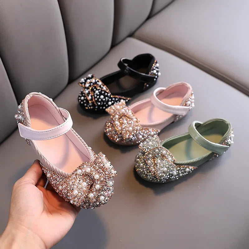New Childrens Shoes Pearl Rhinestones Shining Kids Princess Shoe Baby Girls Shoe