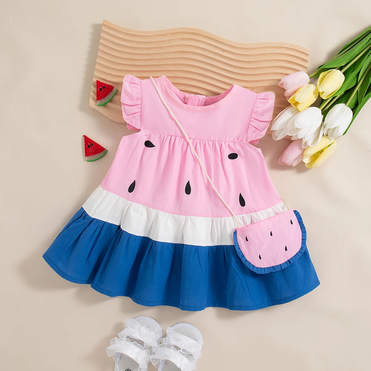 Amelia Baby Girl Summer Dress in Watermelon Style