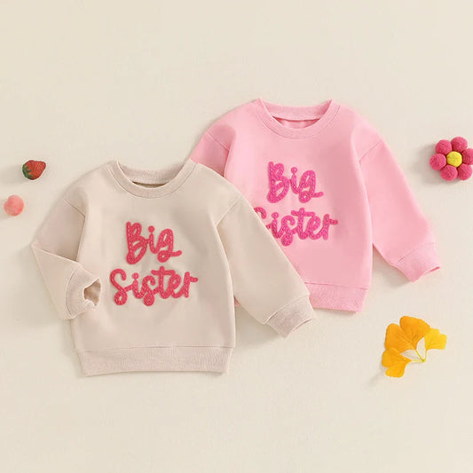 Letty Girls Big Sister Long Sleeve Crewneck Letter Embroidery