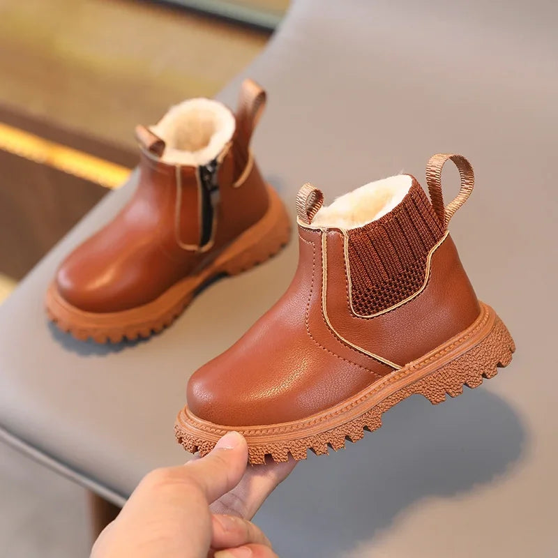 Brester Kids Boys Girls Boots - Zipper Non-Slip Leather Shoes