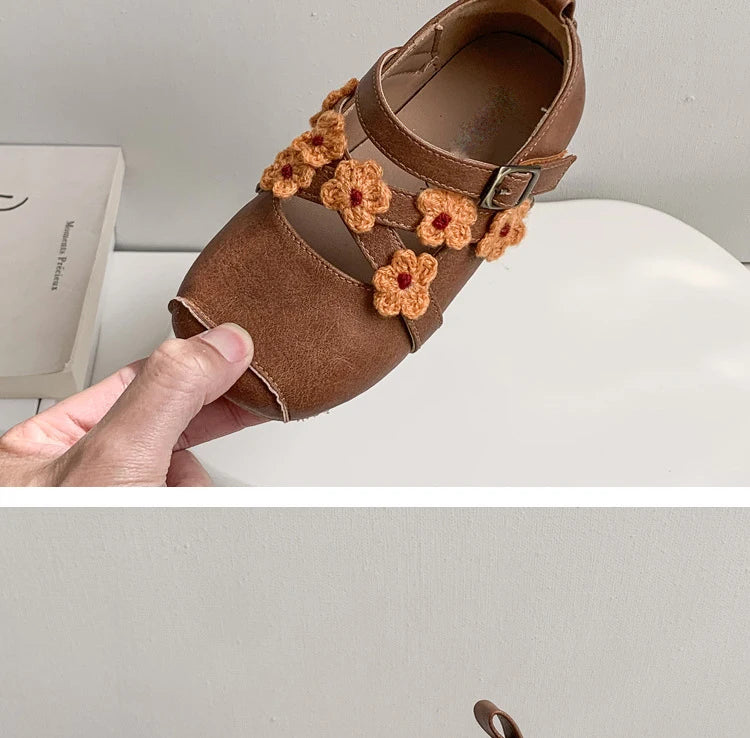 Girls Shoes New Spring Square Toe One-line Buckle Buckle Decoration Shoes Mori Girl Style Outdoor Daily Flat Children Zapatos De