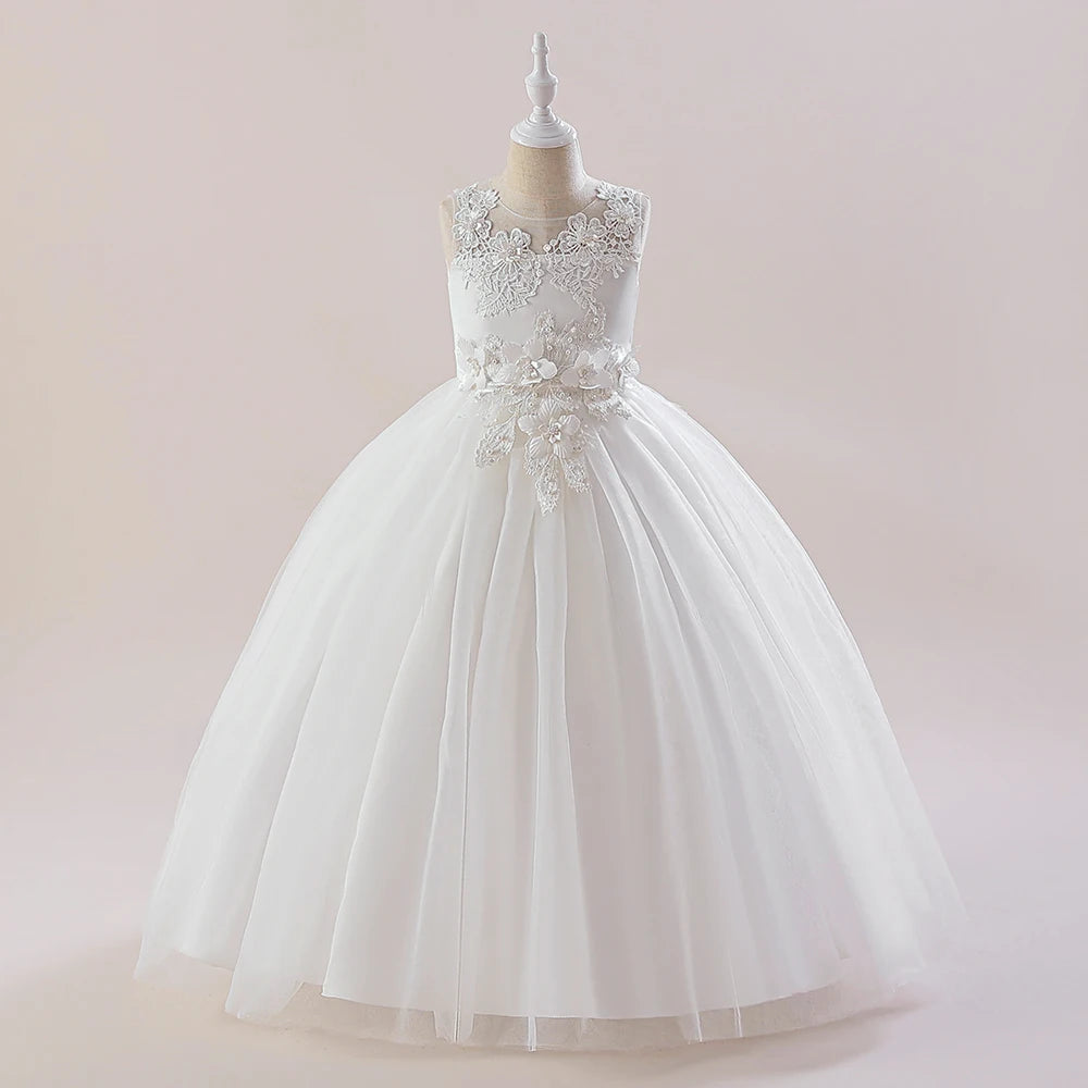 Elegant White Bridemaid Flower Girls Party Dress