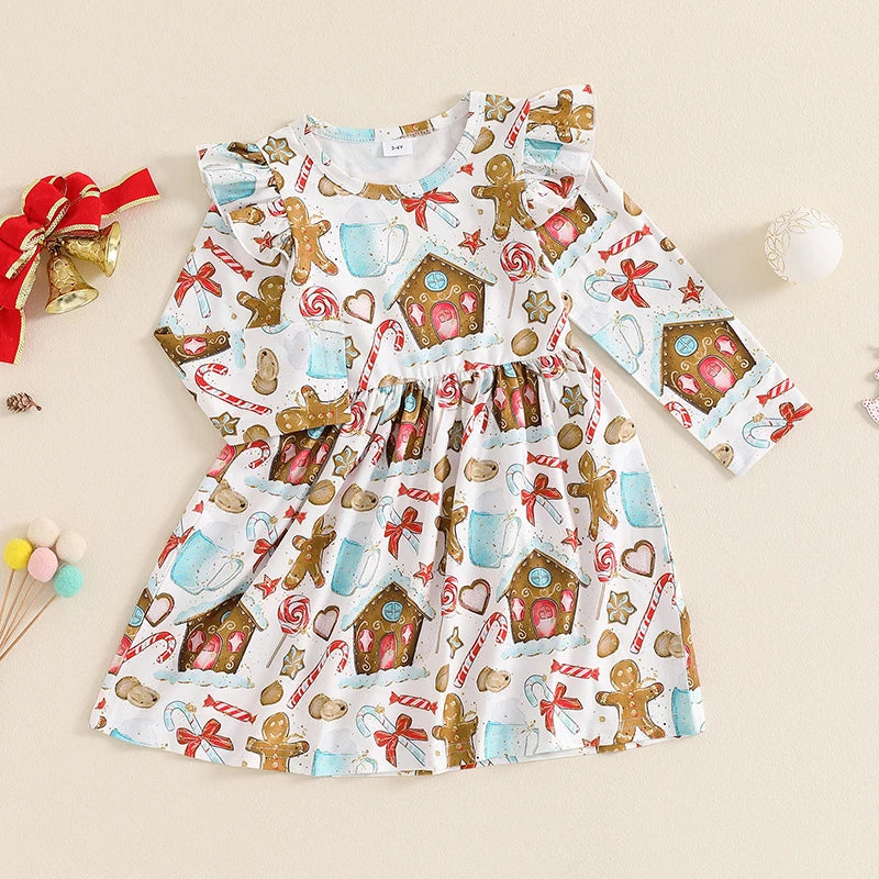 Lioraitiin Kids Girl A-Line Christmas Dress for Toddlers