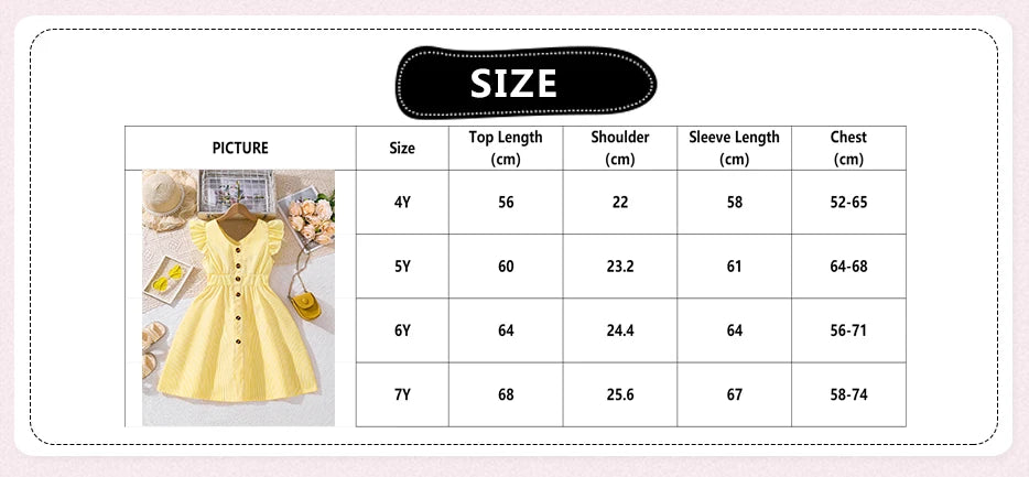 4-7 Years Girl Dress Summer New Stripe Ruffled Sleeveless V-Neck Dress
