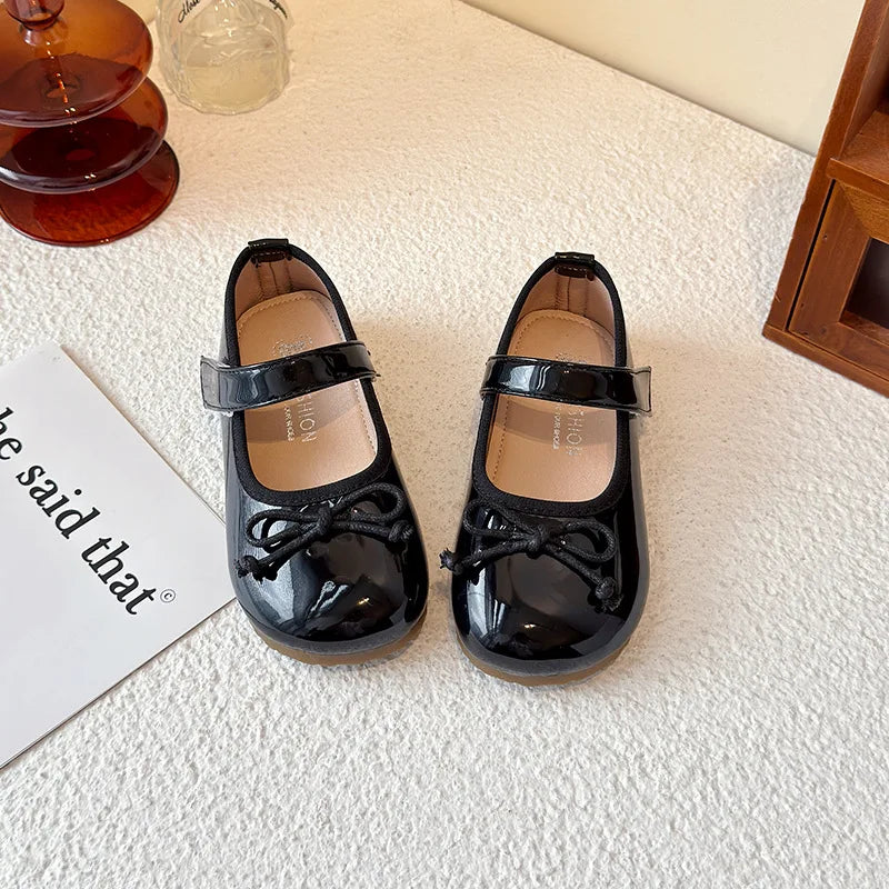 Girls' Princess Shoes Spring  Autumn New Fashion Bow PU Leather Loafer Non-slip School Student Loafer Flats