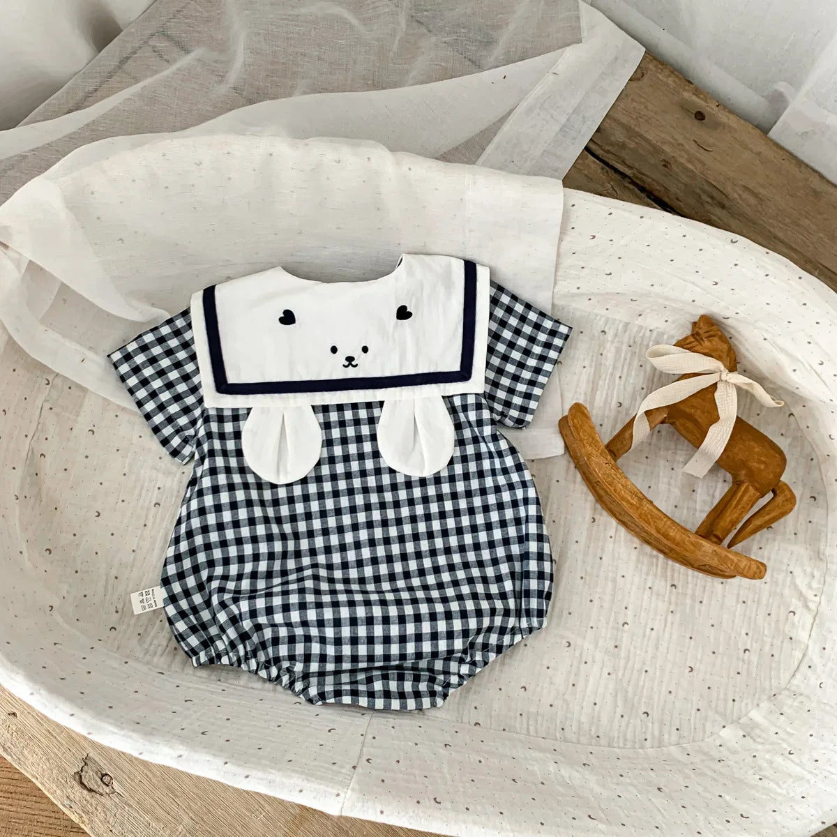 Plaid Bunny Collar Romper