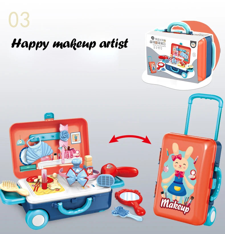 Children's Simulation Play House Kitchen Toys Girls Beauty Portable Tools Utensils Tableware Trolley Case Doctors Medical Kit