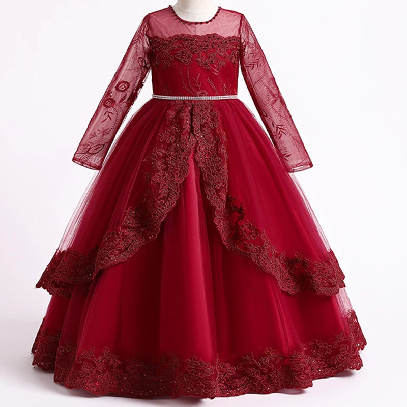 Girls Lace Full Sleeve Princess Dress Kids First Communion Dresses
