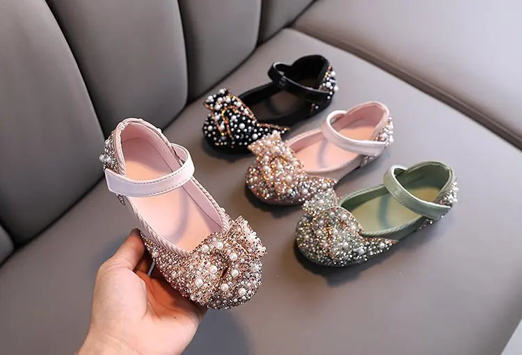 Princess Shoes for Girls Green Pink Party Wedding Luxurious Glitter 21-36 Kids Single Shoe Summer Spring Fashion Girl's Flats