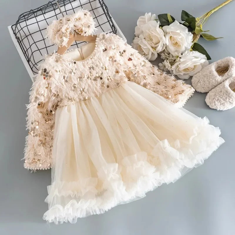 Children Clothing Girl Dress 2023 Winter New Children Plush and Thickened Dress