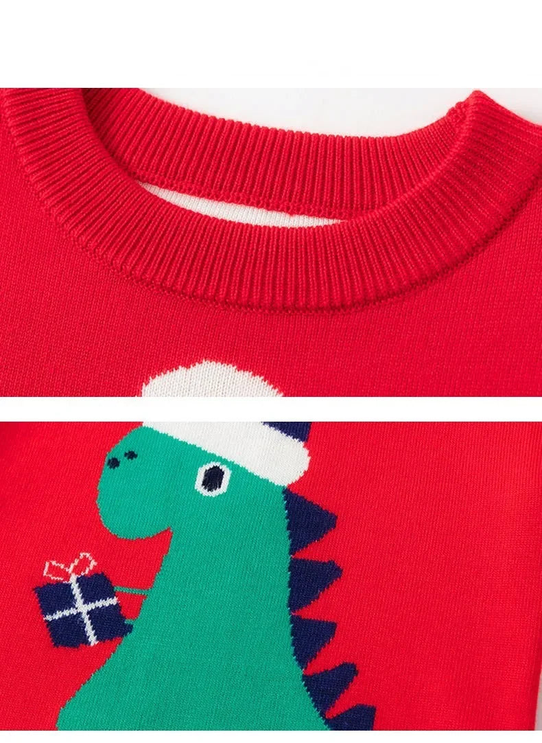 Augusto Winter Christmas Dinosaur Print Sweaters