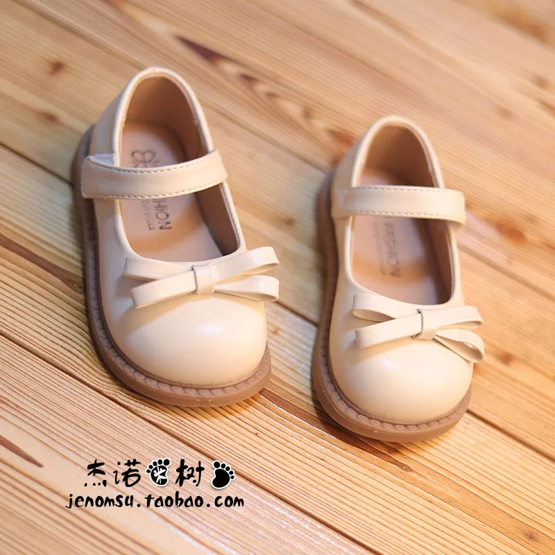 Little Girls Shoes Spring Autumn Kids Soft PU Leather Shoes for Girl School Mary Jane Cute Sweet Flats Shoes  Beige, Black