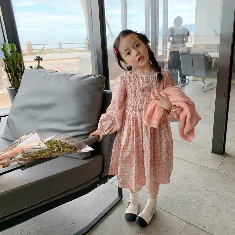 Girls Casual Dresses Floral Crease Sweet Dress Kids Clothes Princess Dress Girls 3 To 7 Years Flower Girl Dresses for Weddings