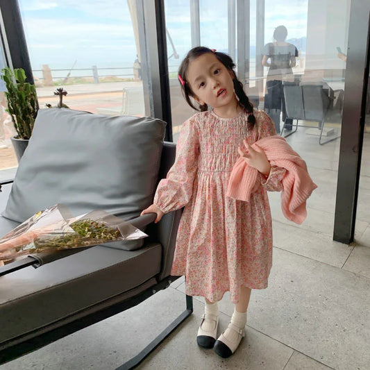 Girls Casual Dresses Floral Crease Sweet Dress Kids Clothes Princess Dress Girls 3 To 7 Years Flower Girl Dresses for Weddings