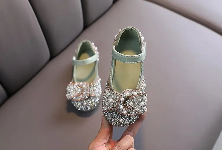 Princess Shoes for Girls Green Pink Party Wedding Luxurious Glitter 21-36 Kids Single Shoe Summer Spring Fashion Girl's Flats