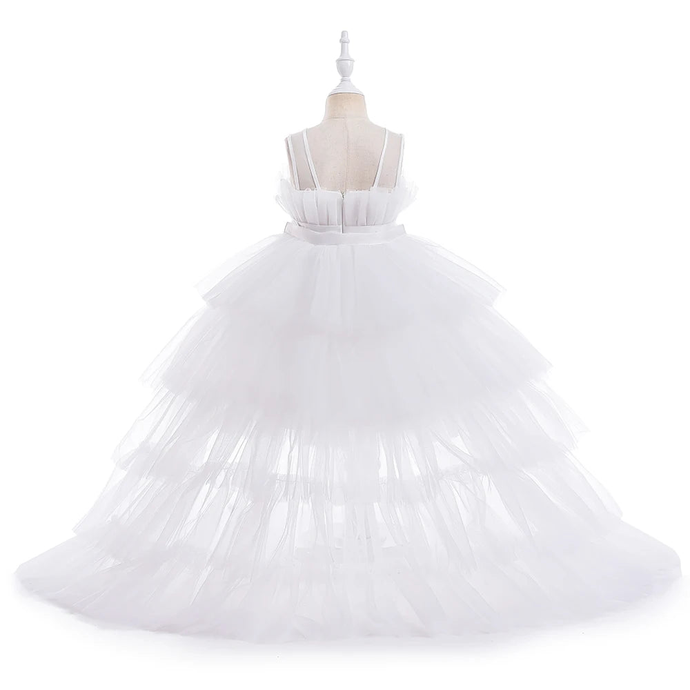 Summer Baptism Bridesmaids Party Baby Girls Dresses Tulle Trailing Wedding Birthday Princess Dress