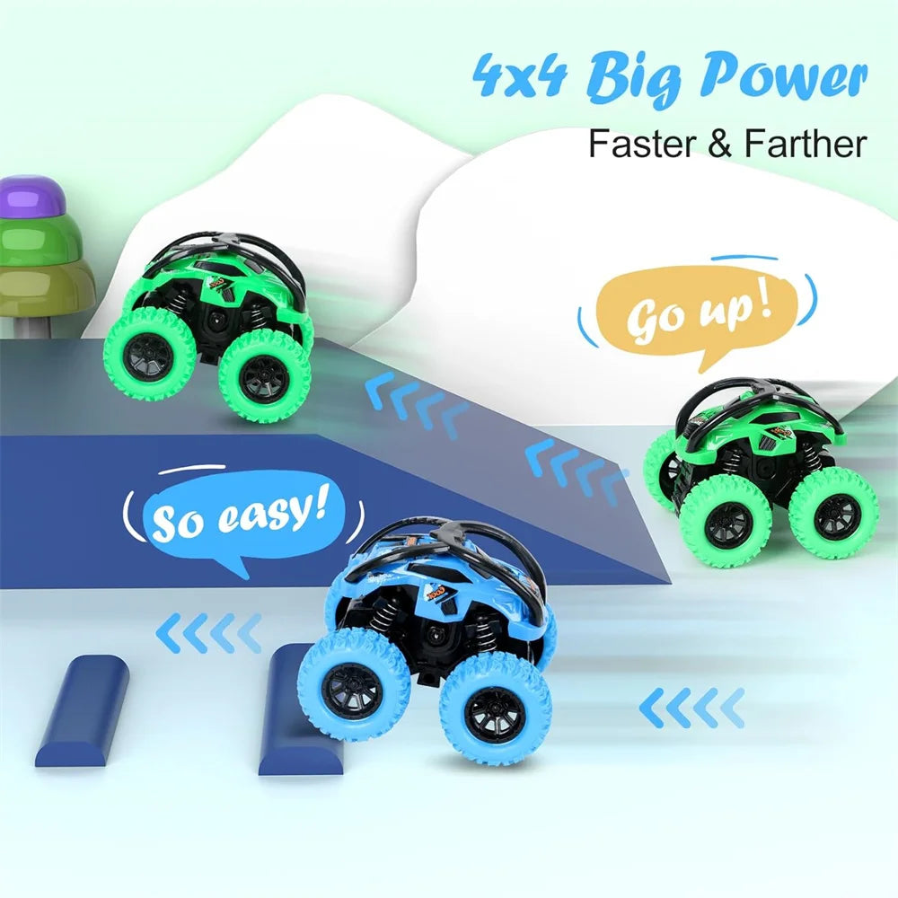 Monster Trucks Toys for Boys - Toddler Push & Go Stunt Cars with Flip Action, Race Car Set for Kids