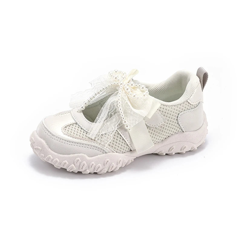 2026 Summer Kids Sport Sneakers for Girl Pearl Lace Mary Jane Flats Lightweight Non-Slip