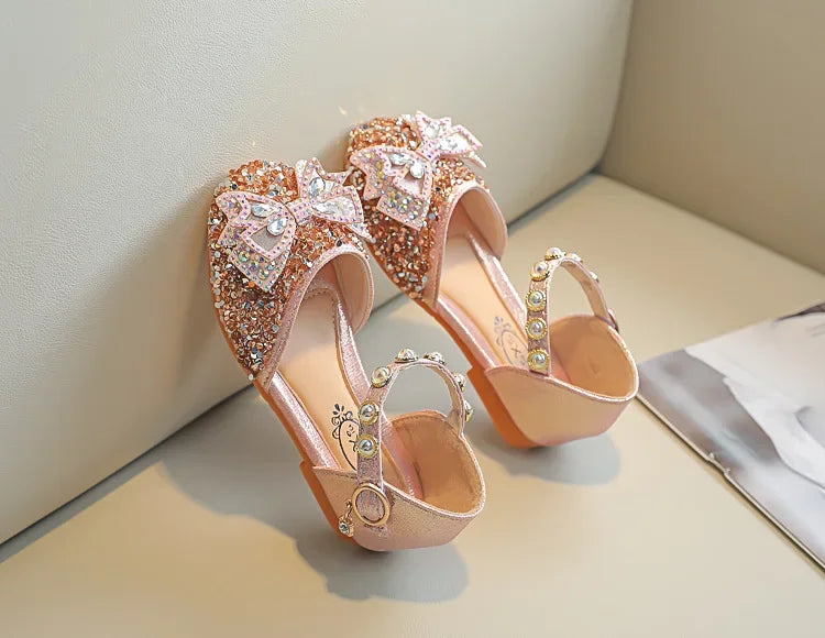 New Children Princess Shoes for Girls Bowtie Glitter Children Baby Dance Shoes