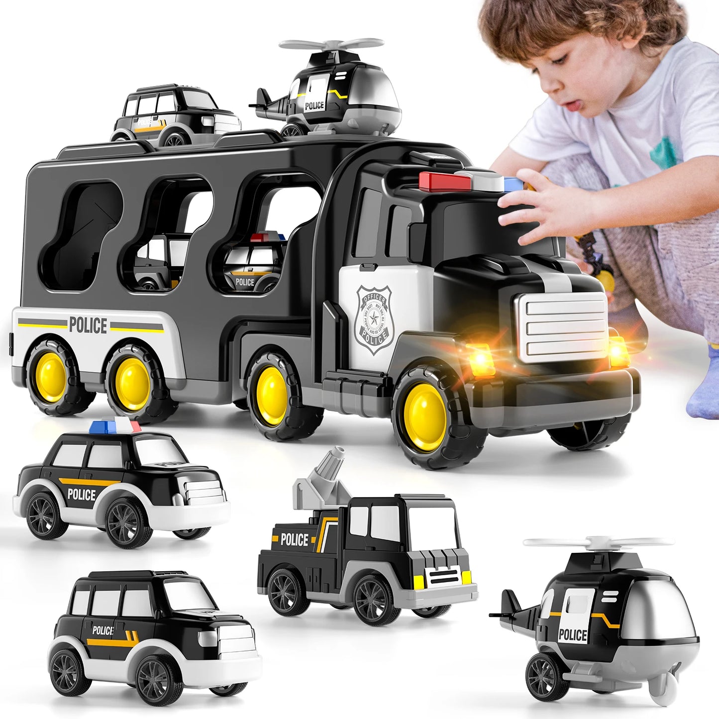 Police Truck Toy Set for Kids - 5 in 1 Truck and Cars