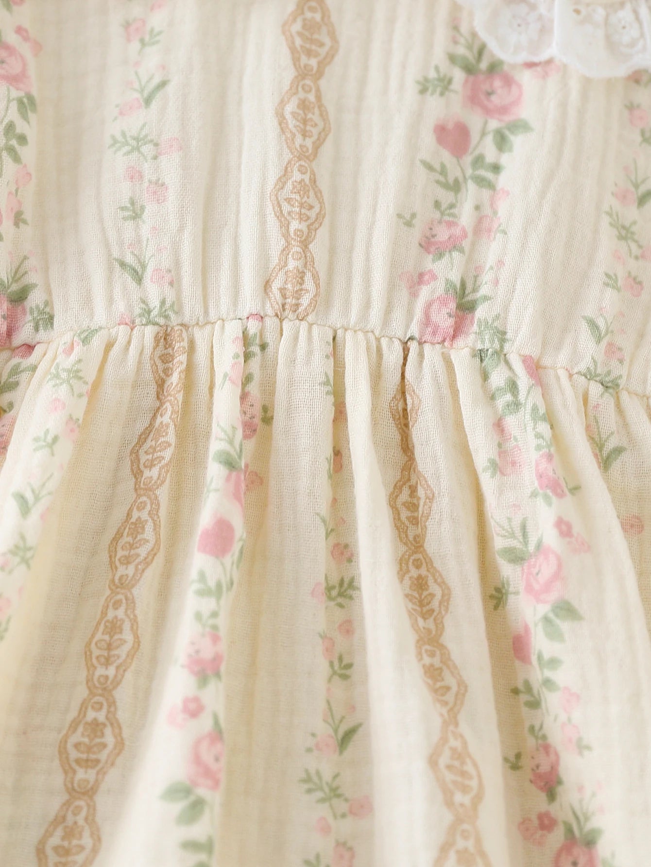 Baby Girl Summer Dress, Woven Crinkle Fabric Lapel Ruffle Waist Printed Short Sleeve Dress