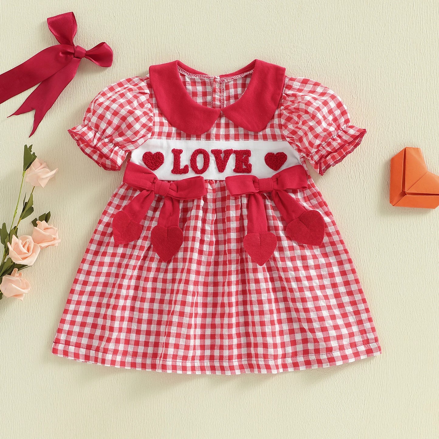 Valentine's Day Dress for Girls with Heart Embroidery